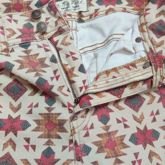 Free People Wild Child We The Free Womens Skinny Jeans Aztec Print Boho Sz 27 - Picture 3 of 9